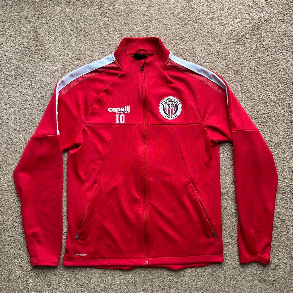 Cheshire United Sweatshirt Mens Medium Capelli Sport #10 Red Full Zip Mock Neck